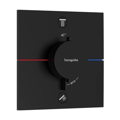 Imagen de hansgrohe ShowerSelect Comfort E, termostato empotrado con combinación de seguridad, botón seguridad (SafetyStop) a 40C, rectangular para ducha/bañera, 2 funciones, negro mate