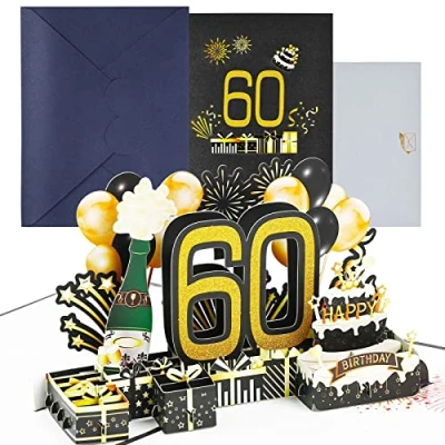 Imagen de joyoldelf Tarjeta Felicitacion 60 Cumpleaños Pop Up Tarjetas Cumpleaño Personalizada 3D, Regalos Divertidos Hombre NiñA, Incluye Sobre, Ideal Para Padre, Madre, Amigo, Novio, Novia