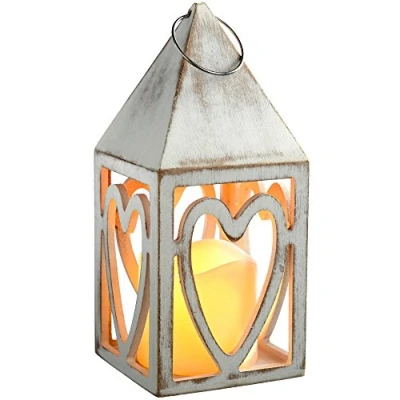 Imagen de WeRChristmas Farol de corazón Madera preiluminado 21 cm, decoración navideña, Color Blanco Envejecido, 10.5 x 21.5 cm