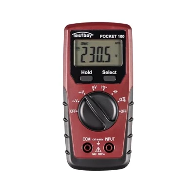 Imagen de Testboy Pocket 100 multímetro digital universal (pequeño y compacto, medición de voltaje hasta 600 V CA/CC, rango automático, retención datos, CAT III V), rojo/negro