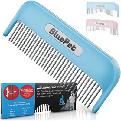 Imagen de BluePet® Peine mágico para perros y gatos Mecanismo patentado de púas giratorias con resortes Elimina suavemente los nudos