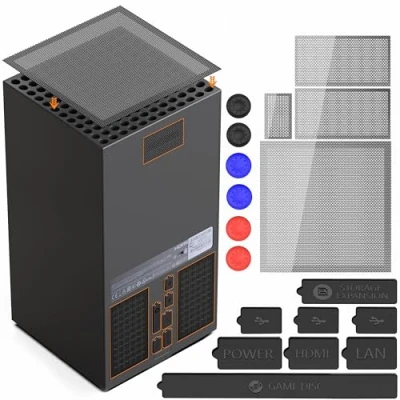 Imagen de Kit de cubierta polvo para Xbox Series X 8 tapones silicona y 2 mallas PVC Set filtro Serie Accesorios con 6 tapas agarre Thump