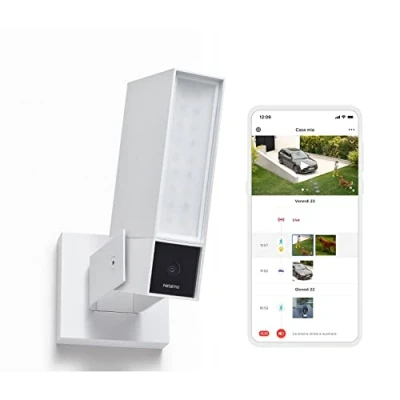 Imagen de netatmo Cámara de vigilancia al Aire Libre Inteligente Sirena 105dB, Wi Fi, iluminación integrada, detección Movimientos, visión Nocturna, sin suscripción, Blanco, NOC S W IT