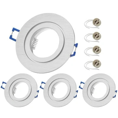 Imagen de 4x Sweet LED marco empotrable incluido casquillo GU10 IP44 focos empotrables para baño, redondos de aluminio Ø 84mm, plateado