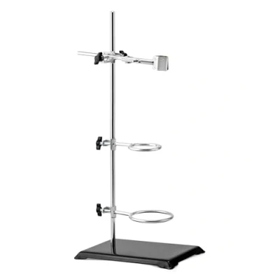Imagen de QWORK® Soporte de laboratorio 13x21CM, longitud varilla 50CM, abrazaderas y 2 anillos retorta (diámetro 5cm/7.3cm), para experimentos científicos