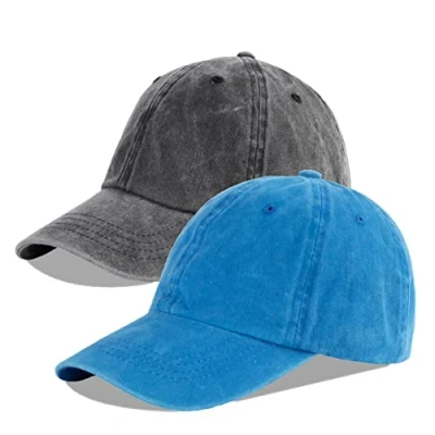 Imagen de LANGZHEN Gorra de béisbol Neutral 100% algodón Puro para Hombres y Mujeres lavando Vaquero Ajustable Sombrero papá, Negro + Azul Zafiro, l