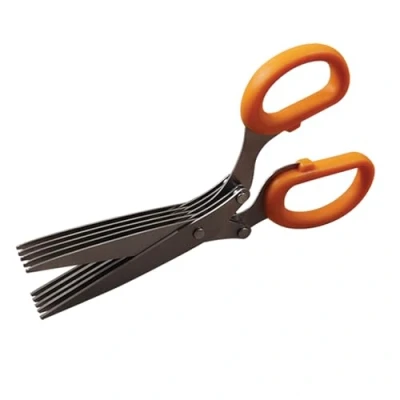 Imagen de Tijeras multicuchillas ideales para triturar hierbas aromáticas, ensaladas de 21 cm, colección suave, con funda proteger las cuchillas, (naranja, negro, plata), cantidad: 1 unidad.