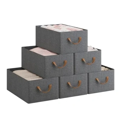 Imagen de WOLTU Juego de 6 Cajas Plegables,Cajas Almacenamiento Plegables, Organizadoras Tela con Asas, Almacenaje para Ropa y Juguetes en Armarios, Gris, 47x28x20 cm, ABB09gbn