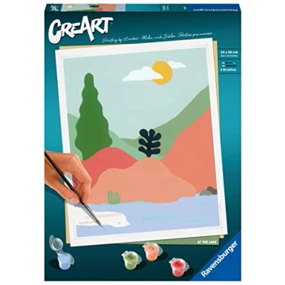 Imagen de Ravensburger CreArt Al lago, Kit para Pintar por Números, Contiene una Tabla Preimpresa 24x30 cm, Pincel, Colores y Accesorios, Juego Creativo Relajante Adultos 14+ Años