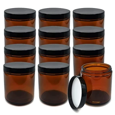Imagen de volila Tarros Cosmeticos en Vidrio Ámbar con Tapas Caja de 12 Piezas 240ml Cada Una Botes Para Cremas y Lociones Insertos Blancos, Dispensador Crema, Vacios Rellenar
