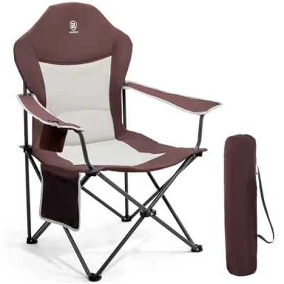 Imagen de EVER ADVANCED Silla de Camping Plegable 160KG Capacidad Carga, Ultra Grande con Respaldo Alto, Cómoda Asiento Lateral y Portavasos para Jardín Balcón Pesca