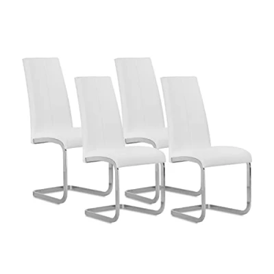 Imagen de Smile, Pack de 4 sillas Comedor, Cocina o Salon, Acabado en símil Piel Color Blanco, Medidas: 45 cm (Ancho) x 51 (Fondo) 103 (Alto)