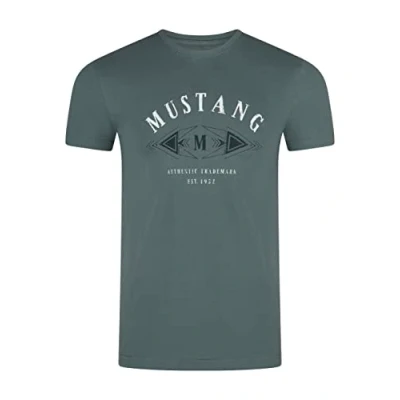 Imagen de MUSTANG camiseta para hombre de corte regular, cuello redondo, manga corta, verano, algodón con logotipo impreso, algodón, negro, blanco, azul, gris, verde, S, M, L, XL, 2XL,