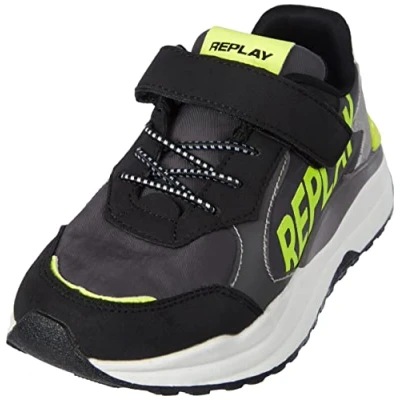 Imagen de Replay Merak Jr Lace Up Zapatillas Deportivas para niño, 2536black Yellow Fluo, 33 EU