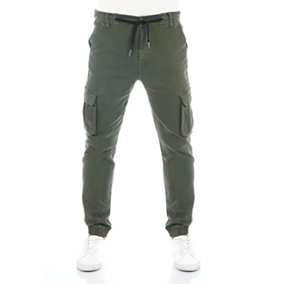 Imagen de riverso Pantalones Cargo para Hombre RIVHanno Slim Fit Casual de Algodón Bolsillos Elásticos Exterior, Cypress Green, 36W