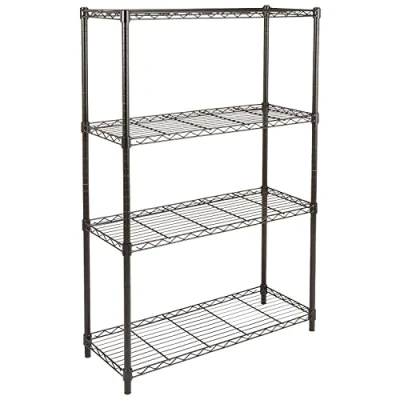 Imagen de Amazon Basics Unidad de Almacenamiento 4 baldas con estantes Ajustables en Altura y Patas niveladoras, Peso máximo 640 kg, Negro, 35.56 x 91.4 137.2 cm (D W H)