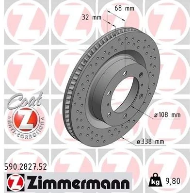 Imagen de ZIMMERMANN 590.2827.52 Disco de freno 338 32 8/6 6 140 ventilación interna, perforado revestido TOYOTA: Land Cruiser Prado 150