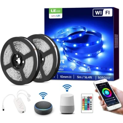 Imagen de LE 10M 36W Tiras LED 16 Millones RGB, Luces de Tira Control Remoto y APP Inteligente, WIFI (Solo 2,4 GHz) Compatible con Alexa/Google Home, Decoración para Habitación, el Dormitorio, Cocina