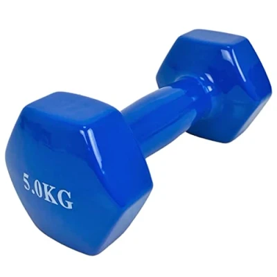 Imagen de Mancuerna pesa de 5kg acero cubierta en vinilo suave y antideslizante Ejercicio Casa, gimnasia, musculación. Color Azul.