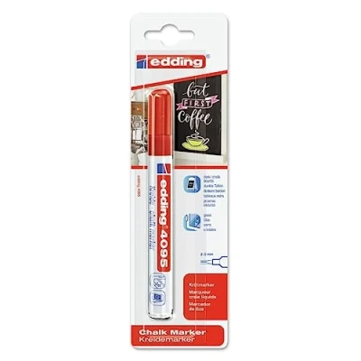 Imagen de edding 4095 marcador de tiza rojo 1 rotulador punta redonda 2 3 mm para cristal borrables pizarras, vidrio y espejos líquida cobertura opaca