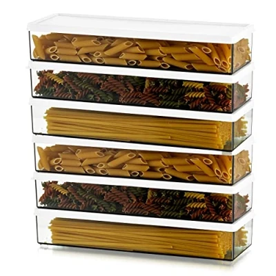 Imagen de Hanobe almacenamiento de pasta plástico, tarro hermético para espaguetis, recipientes con tapas, alimentos duraderos y apilables, 6