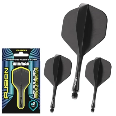 Imagen de WINMAU Fusion Sistema de vuelo y eje dardos intergrado, color negro sólido, 1 juego por paquete (3 plumas ejes en total)
