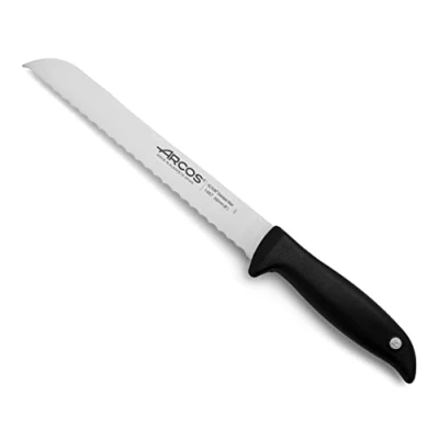 Imagen de Arcos Cuchillo para Pan con Hoja Acero Inoxidable Nitrum 200 mm. Obtenga una Gran Variedad Cortes parau Comida. Ideal Uso doméstico Diario. Serie Menorca. Color Negro.