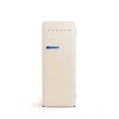 Imagen de CREATE / RETRO FRIDGE 150 COBALTO/Frigorífico blanco roto maneta azul cobalto con congelador 281L 102W, bajo consumo, 150cm, 3 estantes, regulador temperatura, botellero, 60x60x150cm