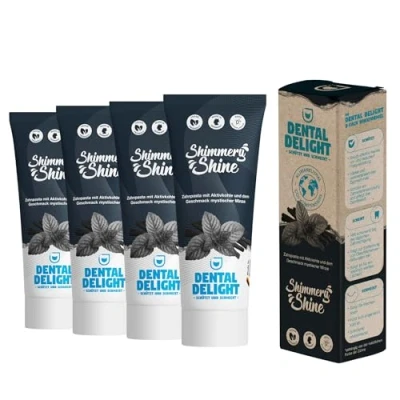 Imagen de DENTAL DELIGHT pasta de dientes, dientes vegana con sabor, dentífrico, paquete grande (carbón activado menta, 4 unidades (1 unidad)