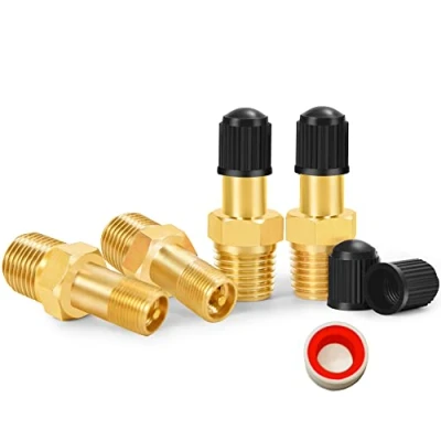 Imagen de GODESON 1/8&quot; NPT válvula de tanque, 4 piezas Schrader latón anticorrosión con macho NPT, uso tanques compresores aire (4 paquetes)