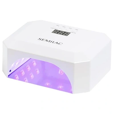Imagen de Semilac Lámpara UV LED profesional de 48/24 W para uñas gel. Secador con 4 tiempos curado, pantalla digital, base desmontable fácil manicura y pedicura. Sensor movimiento.