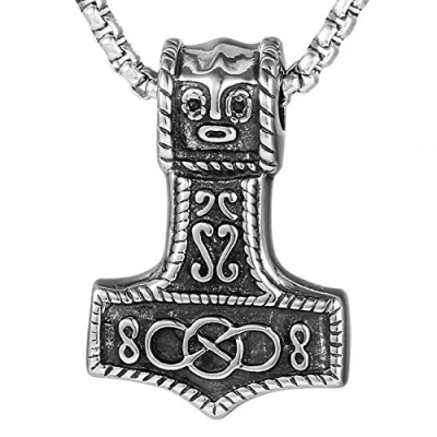 Imagen de DonDon Collar con Colgante Martillo de Thor Acero Inoxidable en Bolsa para Joyas
