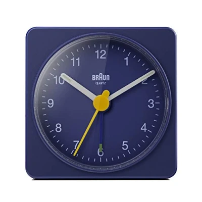 Imagen de Braun Reloj Despertador de Viaje analógico clásico, tamaño Compacto, Movimiento Cuarzo silencioso, Alarma por pitido en Crescendo Azul, Modelo BC02BL.
