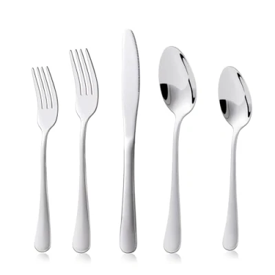 Imagen de KitchenBoss Juego de Cubiertos Acero Inoxidable: Cuberterias Completas 4 Personas, 20 Piezas, Apto para Lavavajillas, Color Plata
