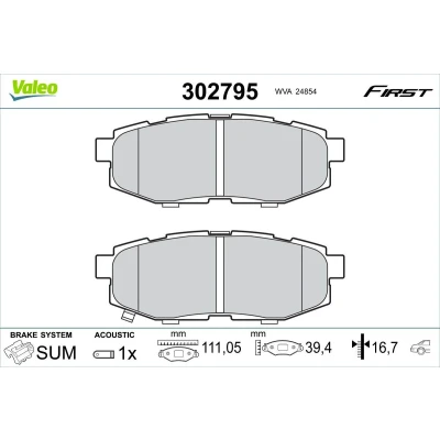 Imagen de VALEO 302795 Juego de pastillas freno Eje trasero con contacto avisador desgaste sin tornillos, chapa antichirridos TOYOTA: GT86 Coupé