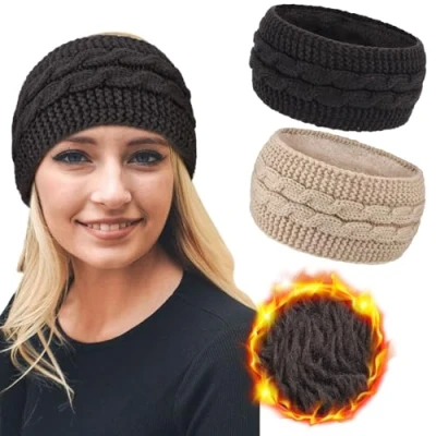 Imagen de DRESHOW Diadema de Punto Cálido para Mujer Calentador Orejas Invierno Diademas Ganchillo Bandas Gruesas el Pelo Lana