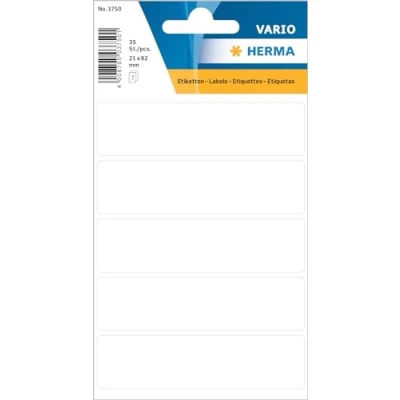 Imagen de HERMA 3750 etiquetas multiusos, 35 unidades, 21 x 82 mm, 5 por hoja, autoadhesivas, para el hogar etiquetar calendarios, planificadores, manualidades, papel blanco mate,