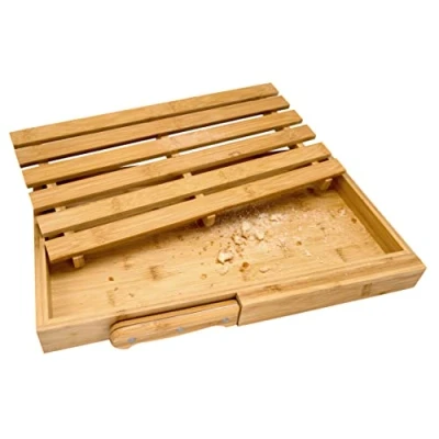 Imagen de NERTHUS FIH 939 Tabla para Cortar El Pan con Cuchillo Madera Bambú, Acero Inoxidable, Rejilla base extraíble