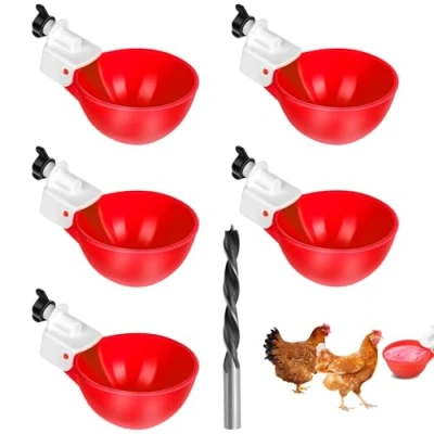 Imagen de Bebedero Gallinas, 5 Piezas Gallinas Automatico con Taladro de 10 mm, para Aves Corral, Pollos, Patos, Gansos, Pavos y Palomas