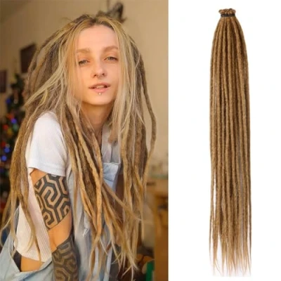 Imagen de 20 Strands Dreadlock Extensions 24 Inch Synthetic Hippie Single Ended Dreads Ginger 0.6 cm Width Loc Reggae Style Crochet Hair for Women (27)