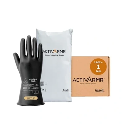 Imagen de Ansell ActivArmr Guantes Aislantes Dieléctricos, Protección Eléctrica Class 00, Tensión 500V, Trabajos con Electricidad, Látex de Caucho Natural, 28 cm, Negro, Talla L, 1 Par