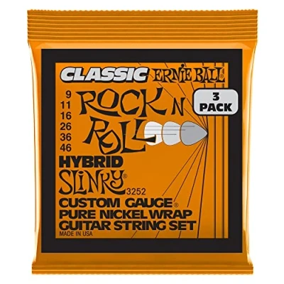 Imagen de Ernie Ball Hybrid Slinky Classic Rock n&#039; Roll Pure Nickel Electric Gtr Strings 3 Pack 9 46 Gauge