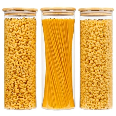 Imagen de MUUKAIII Tarros de Cristal con Tapa Bambú, Juego 3 Tarro Vidrio Almacenamiento, Frascos para Cereales Espaguetis Pasta