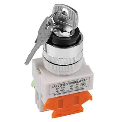 Imagen de Interruptor giratorio con llave de 2 posiciones, selector mantenido 220V 5A, LAY37 11Y/21 teclas eléctrico encendido/apagado montaje 22 mm