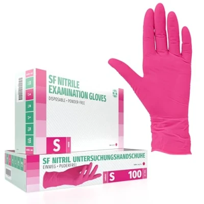 Imagen de guantes de nitrile, 100 pcs caja (S, Magenta), examen desechables, libres látex, sin polvo, limpieza guantes, sanitarios para la cocina, cocina limpieza, seguridad manejo ali