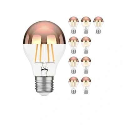 Imagen de ledscom.de 10 piezas bombilla LED E27, A60, blanco cálido (2600 K), 7,5 W, 839lm, espejo de cabeza (oro rosa)