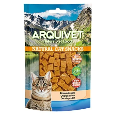 Imagen de ARQUIVET Dados de Pollo 50 gr para Gatos Snacks 100% Naturales Chuches, premios, recompensas, golosinas, chucherías Producto Light Comida