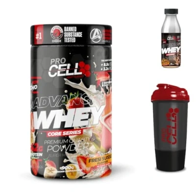 Imagen de PACK Procell Proteinas Whey Advanced 900gr (Fresi Suisse) + Batido Monodosis Shaker &quot;REGALO&quot; Proteina concentrada Gana masa muscular, en polvo Batidos de