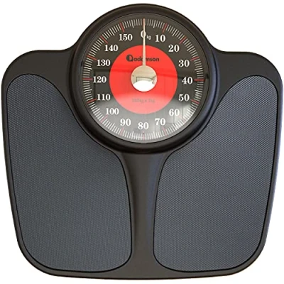 Imagen de Adamson A23 Báscula para Peso Corporal Hasta 160kg XL Oversize 36x35cm Superficie de Goma Antideslizante Números Grandes Baño Analógica Duradera con 20 Años Garantía