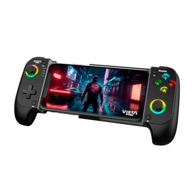 Imagen de Gamepad Vieta Pro Proton, Bluetooth, Inalámbrico, Ajustable hasta 18 cm, Función Turbo, Dual Vibration, Baja latencia, 8h autonomía, Negro